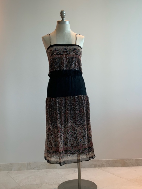 Shangri La Dresses & Skirts - Vtg Boho Black Paisley Print Strap Spaghetti Midi Dress Sz S
